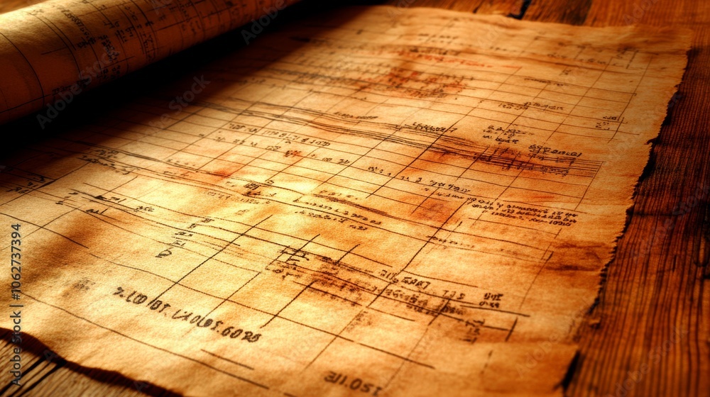 Obraz premium Old Grunge Paper with Handwritten Notes and Drawings for Design and Retro Projects