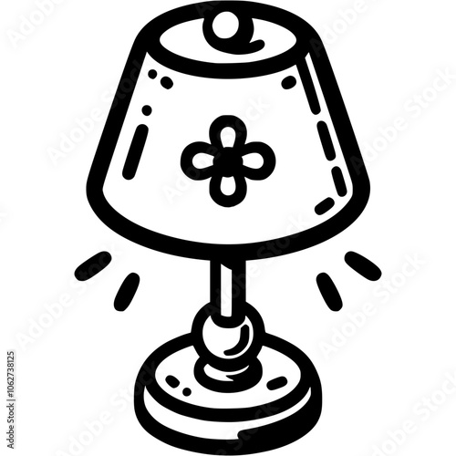 Children night bedside lamp in monochrome. Simple minimalistic vector in black ink drawing on transparent background