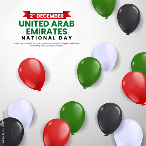 United Arab Emirates National Day  Square Banner Background balloons national colors illustration