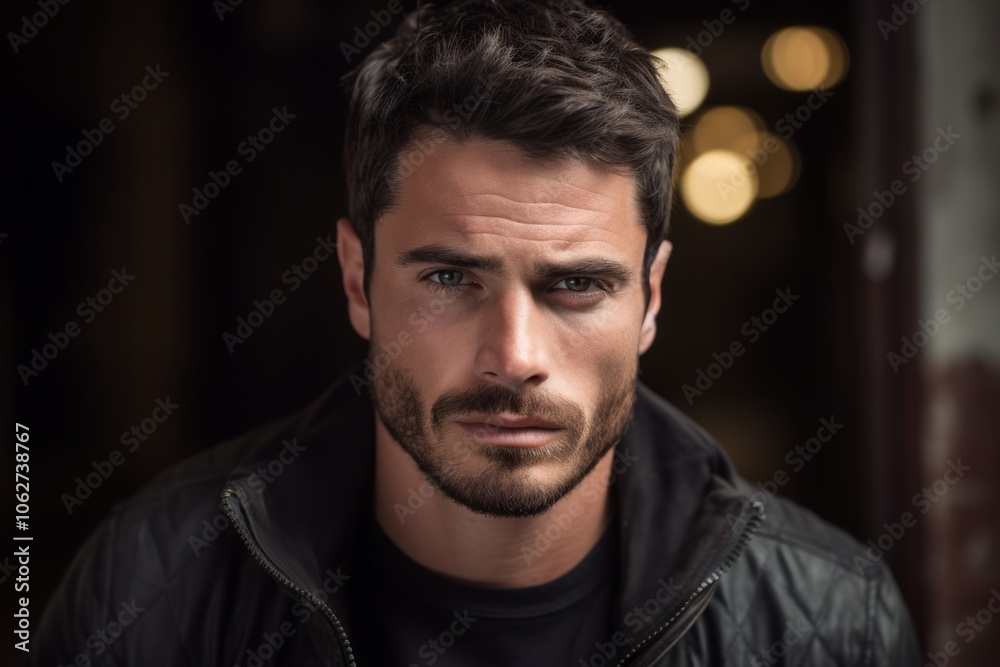 Portrait of a handsome young man in a black leather jacket. Portrait of a handsome young man in a black leather jacket.
