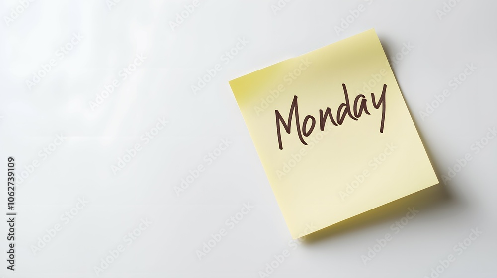 A yellow sticky note with the word A yellow sticky note with the word