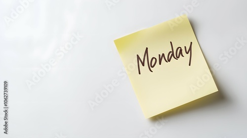 A yellow sticky note with the word "Monday" handwritten on it, placed on a white surface.