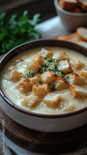 Swiss fondue served with bread cubes, simple presentation, neutral backdrop highlighting the rich, melted cheese experience