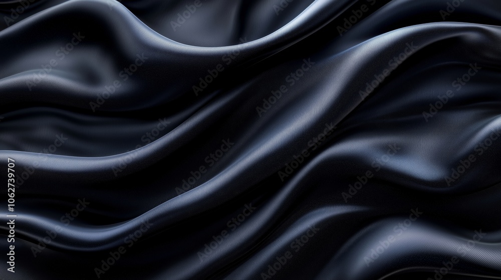 Elegant Black Fabric with Smooth Texture and Flowing Waves Elegant Black Fabric with Smooth Texture and Flowing Waves