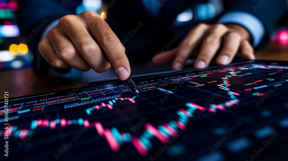 Businessman Analyzing Stock Market Data on Tablet Businessman Analyzing Stock Market Data on Tablet