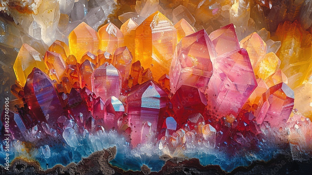A vibrant display of colorful crystals showcasing natural beauty and geological formation.