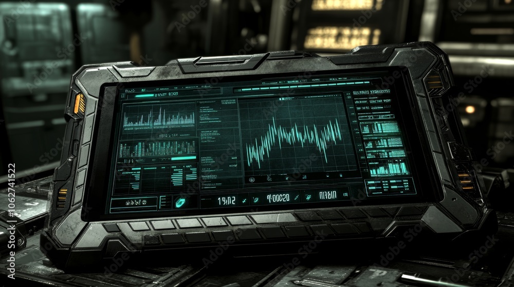 Obraz premium Futuristic Technology Interface Display with Data and Graphs