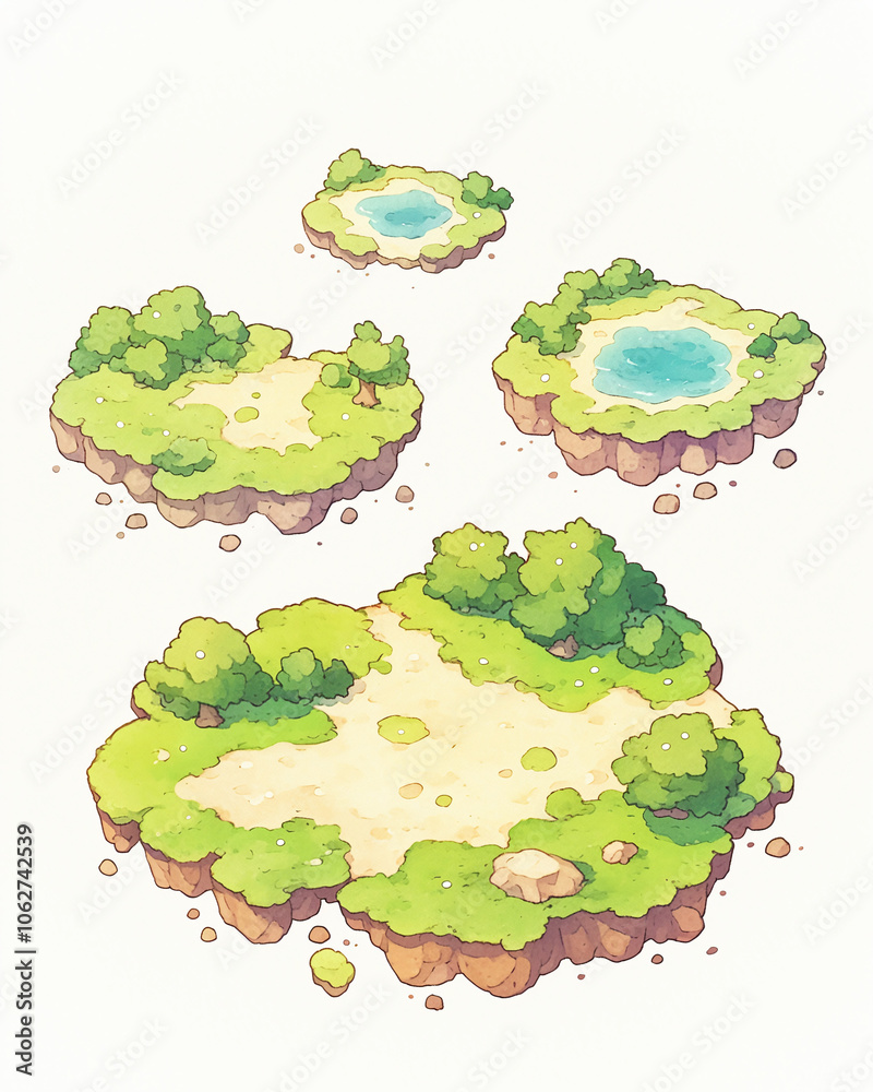 Floating Islands: Isometric Fantasy Landscape Illustration Floating Islands: Isometric Fantasy Landscape Illustration