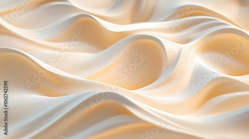 A macro view of fine sand dunes, with rippling patterns created by wind, forming delicate, undulating waves. Each grain of sand is visible, and the lighting creates gentle shadows that enhance the tex