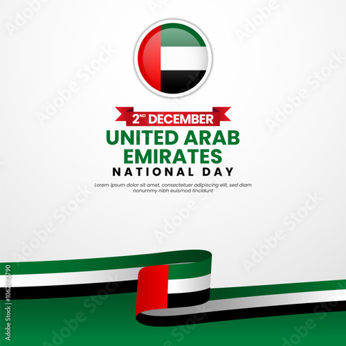 United Arab Emirates national day with waving ribbon flag banner background design