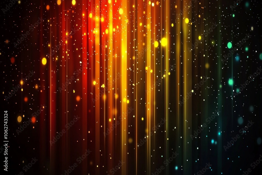 Abstract background with colorful vertical lines and blurred lights, minimalist style, gradient colors from red to yellow, dark background, light rays effect. Abstract background with colorful vertical lines and blurred lights, minimalist style, gradient colors from red to yellow, dark background, light rays effect.