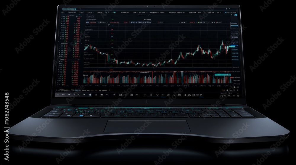 Stock Market Analysis on Laptop Screen Data Charts Trading Investment Finance Stock Market Analysis on Laptop Screen Data Charts Trading Investment Finance