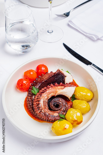 Traditional French octopus with baked potatoes photo