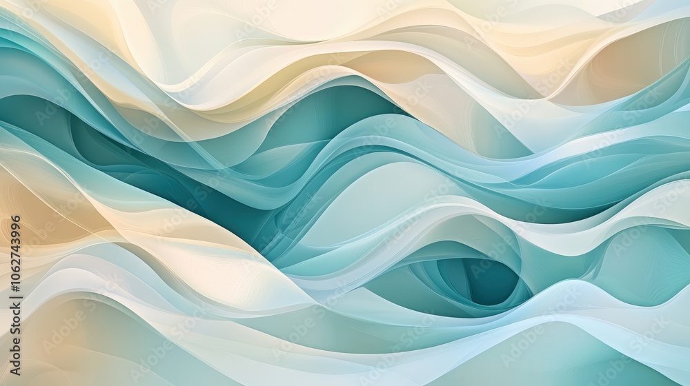Fototapeta premium Abstract blue and beige wavy background.