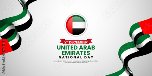 United Arab Emirates 3D waving ribbon flag for national day or independence day with blank space
