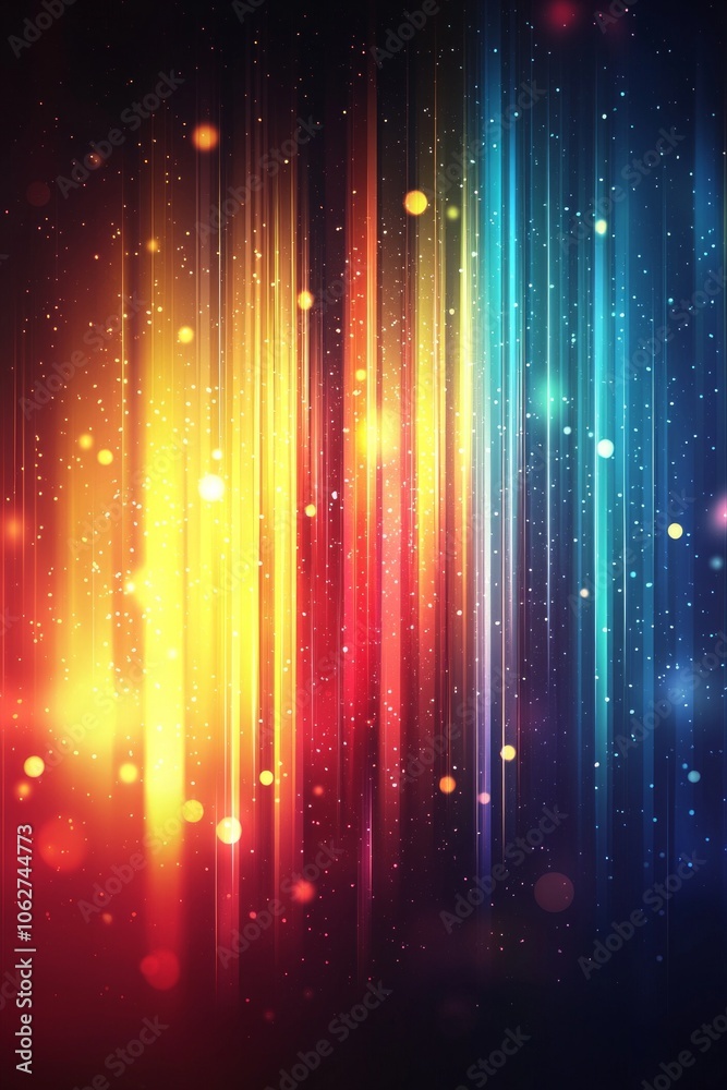 Abstract background with colorful vertical lines and blurred lights, minimalist style, gradient colors from red to yellow, dark background, light rays effect. Abstract background with colorful vertical lines and blurred lights, minimalist style, gradient colors from red to yellow, dark background, light rays effect.