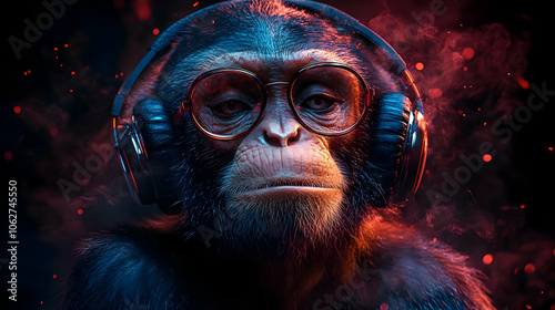 3D Render of a Cool Monkey Wearing Headphones & Glasses