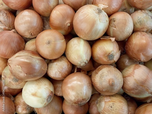 A pile of fresh onions at a market 