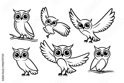 Cute Owl Vector Silhouettes for Creative Graphic Use