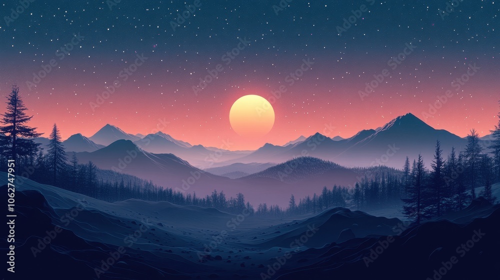 Fototapeta premium Retro dreamy background landscape astronomy outdoors.