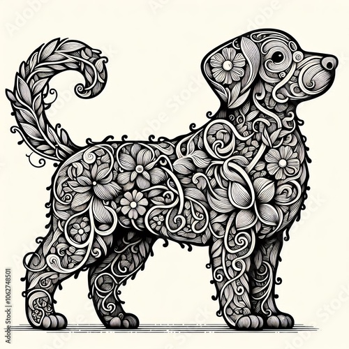 Tangled Vine Dog A dog whose body is made of intertwined vines w