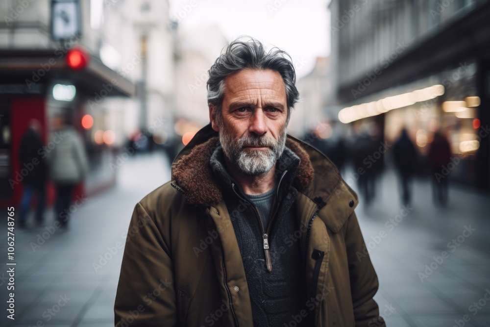 Portrait of an old man with grey beard in the city. Portrait of an old man with grey beard in the city.
