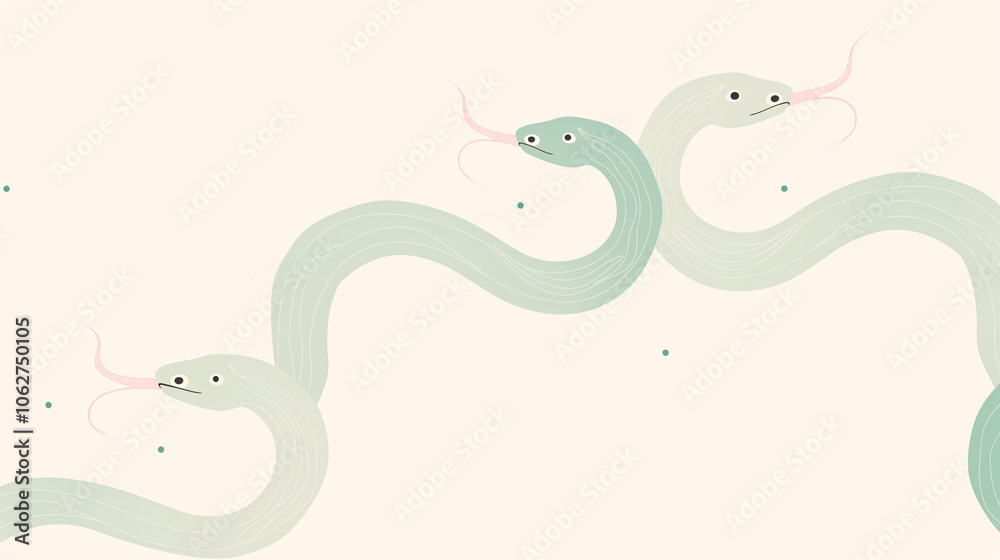 Illustration of Three Small Snakes in a Central Arrangement Elegant Japanese-Style Snake Illustration - Year of the Snake Calendar Design Illustration of Three Small Snakes in a Central Arrangement Elegant Japanese-Style Snake Illustration - Year of the Snake Calendar Design
