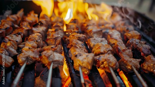 Grilling delicious shashlik on barbecue grill