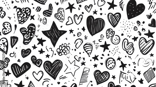 A hand-drawn doodle background, filled with quirky, playful illustrations of stars and hearts