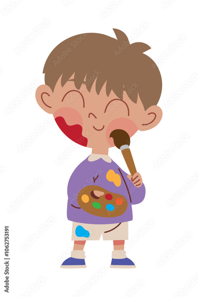 artist holding paintbrush and palette color artist holding paintbrush and palette color
