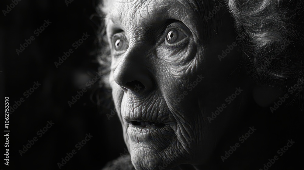 An elderly woman with deeply lined features indicates a life full of experiences and wisdom, captured in a close-up black and white photograph, highlighting her expressive and wise nature. An elderly woman with deeply lined features indicates a life full of experiences and wisdom, captured in a close-up black and white photograph, highlighting her expressive and wise nature.