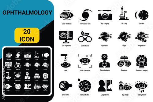 ophthalmology eye doctor hospital medical clinic outline line icon set