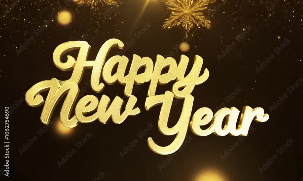 Golden text Happy New Year on dark background with fireworks, perfect for New Years Eve greeting cards, social media posts. Golden text Happy New Year on dark background with fireworks, perfect for New Years Eve greeting cards, social media posts.