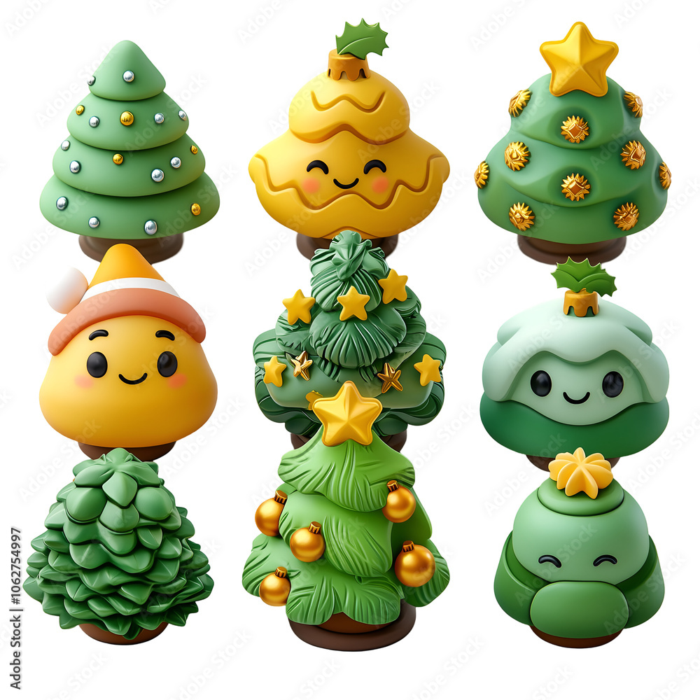 set of christmas tree emoji on white background set of christmas tree emoji on white background