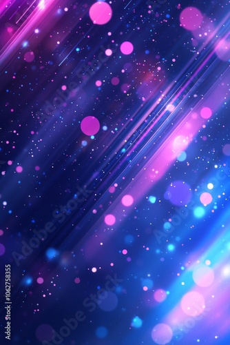 Blurred background with fiber optic light stripes and pink and blue glowing dots, a technology concept. 