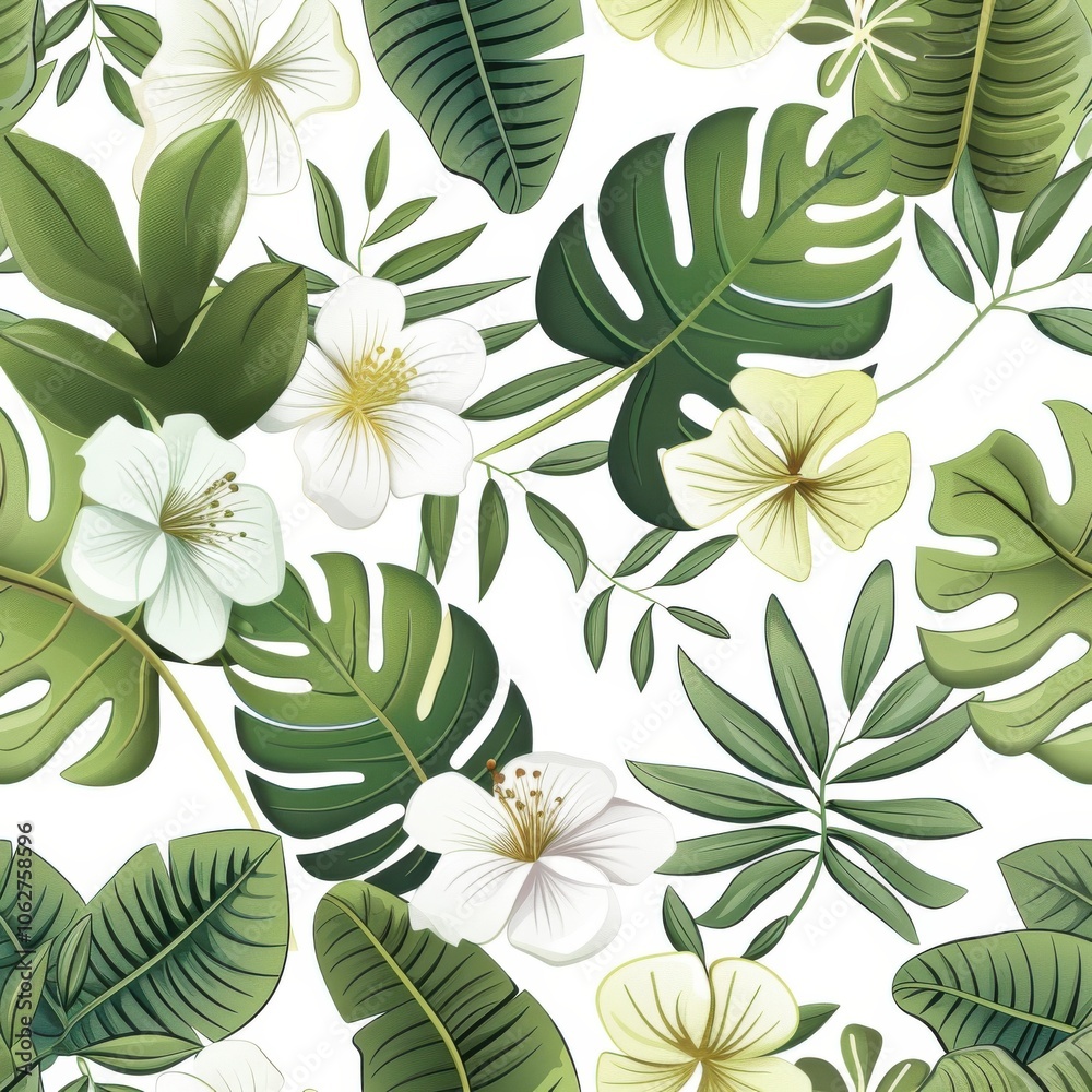 Fototapeta premium flower pattern, white bachground, plants green