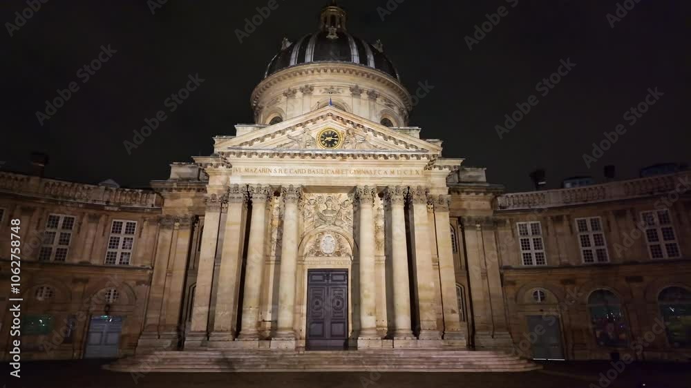 Amazing view about the Historical Institute of France building with lit up at night, Paris, France. Amazing view about the Historical Institute of France building with lit up at night, Paris, France.