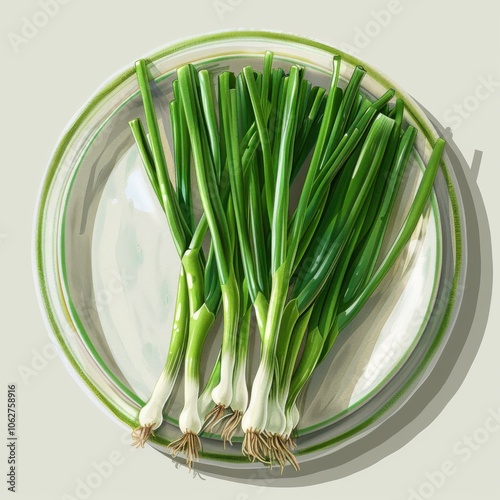 Green onion on the plate, illustration fresh style photo