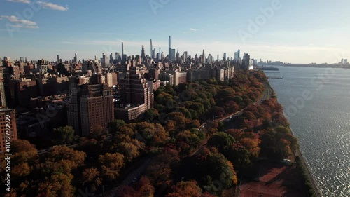 Gorgeous Riverside Park in the fall, NYC, 4K drone shot photo