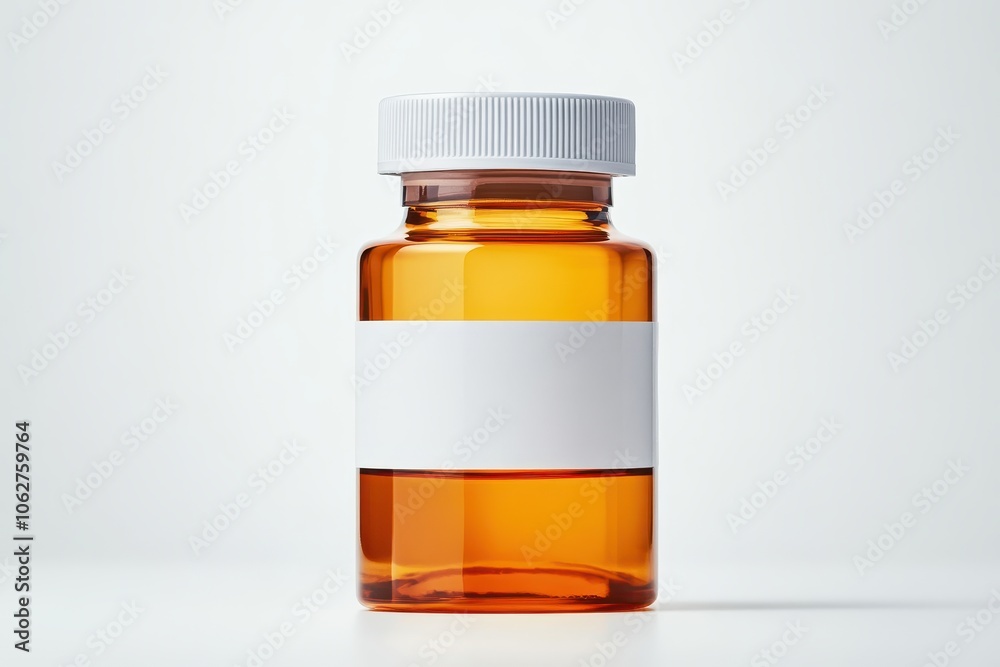 Clear Glass Bottle with Blank Label on Light Background Clear Glass Bottle with Blank Label on Light Background