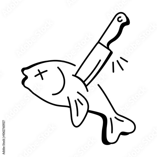 Fish killing icon in sketchy style


