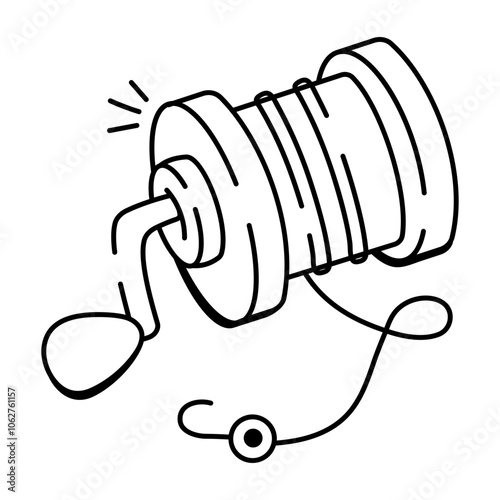 Fishing reel icon in doodle style

