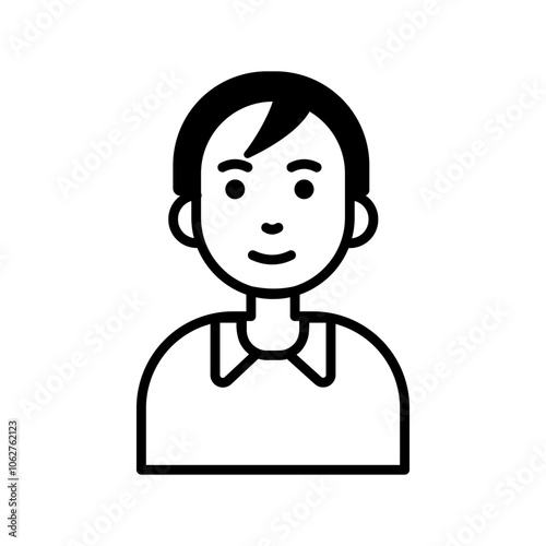 Smiling cartoon boy in a suit with a speech bubble icon in a clean vector style