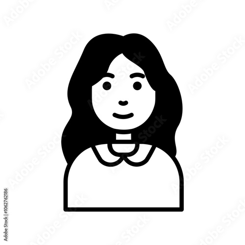 vector illustration of a smiling woman with long hair in a simple cartoon style icon design