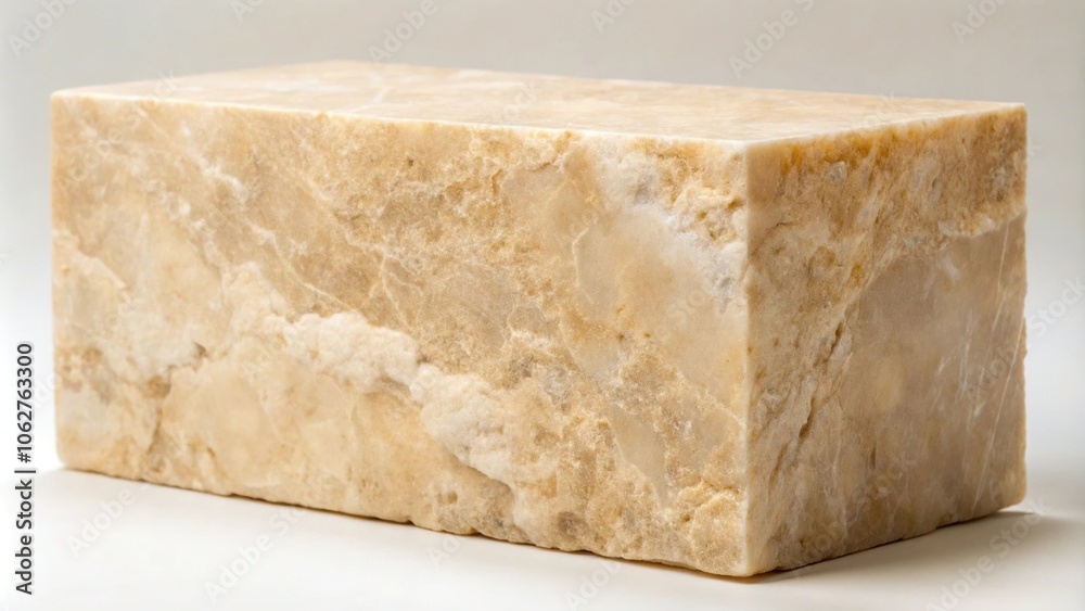 Rough-hewn marble block with visible pitting and imperfections in a warm beige color, pitted stone, marble texture, construction materials Rough-hewn marble block with visible pitting and imperfections in a warm beige color, pitted stone, marble texture, construction materials