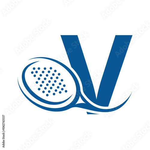 Letter V With Padel tennis Racket Logo Design Vector Template. Beach Table Tennis Club Symbol. business, and company identity