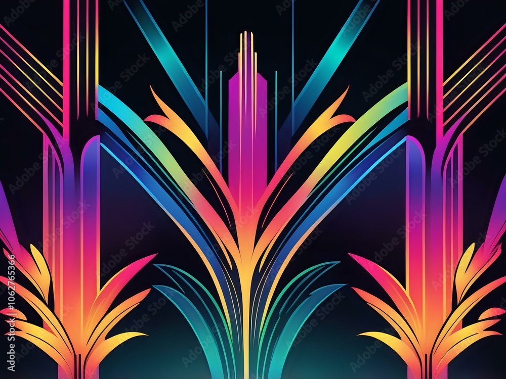 abstract neon color gradient background art deco