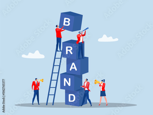 Team business  help building block with the word BRAND.marketing or advertising for company reputation, strategy to promote product or sales strategy concept vector illustrator.