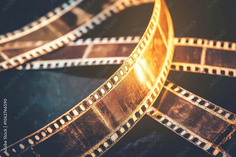 Obraz premium Blank Film Strip Texture Background with Heavy Grain, Scratches, Dust, and Studio Lens Flare