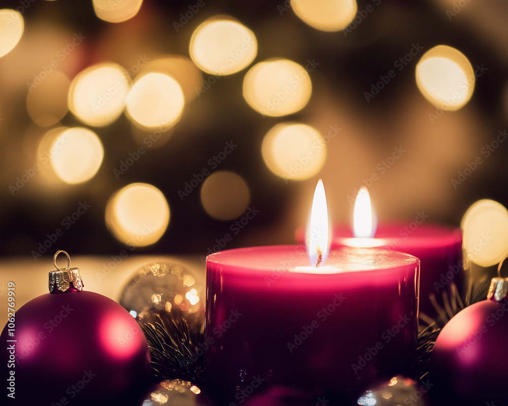 Christmas Still Life with Festive Decorations and Candles – Midnight Blue, Candlelight Gold, and Cranberry Red Christmas Still Life with Festive Decorations and Candles – Midnight Blue, Candlelight Gold, and Cranberry Red